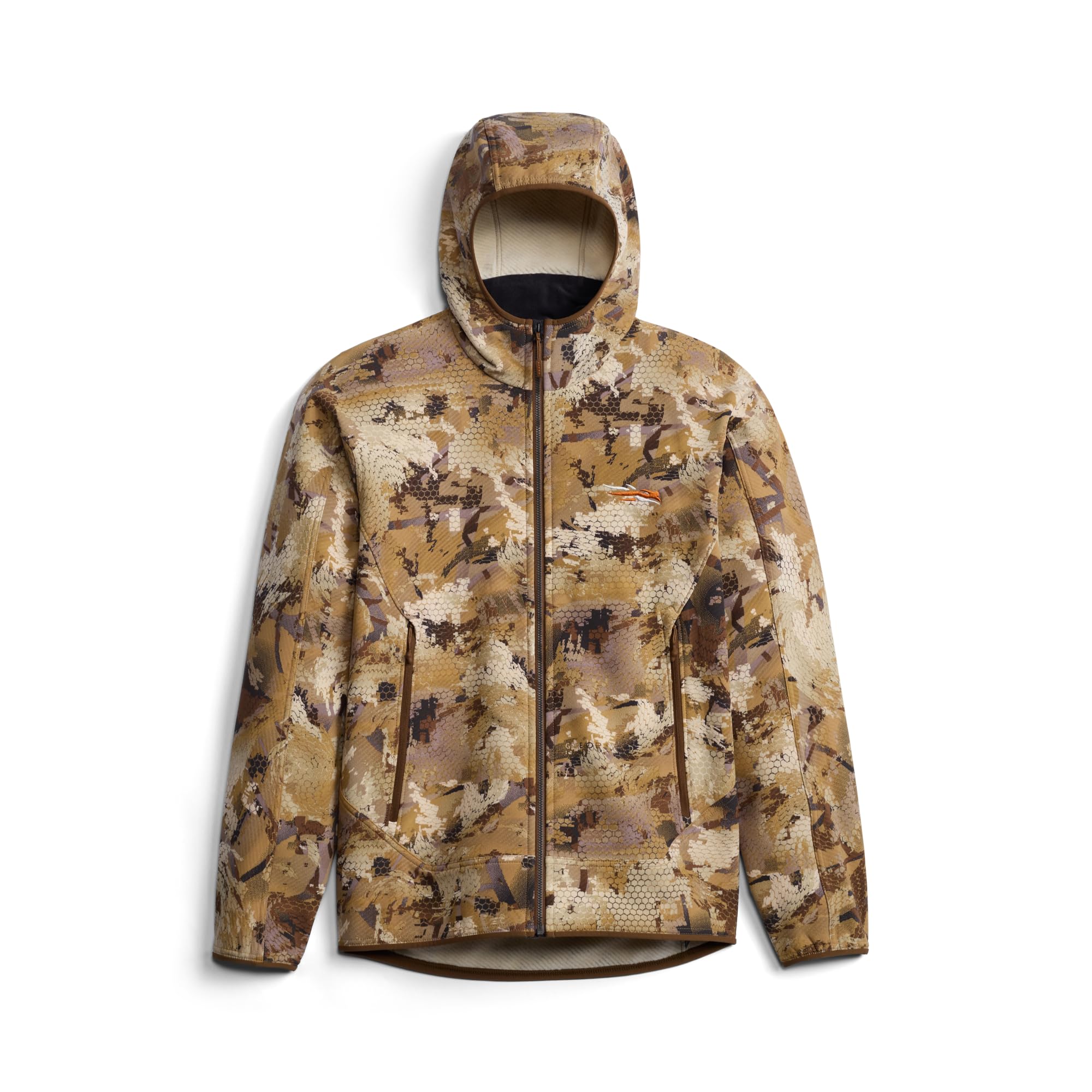 SITKA Alpha Fleece Hooded Jacket emphasizes seamless shoulders to prevent chafing under a pack.