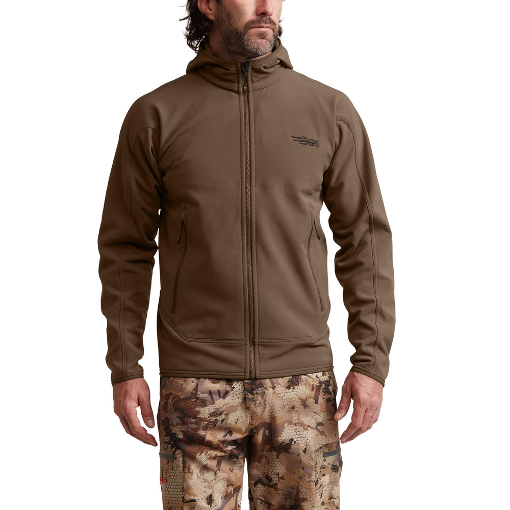 SITKA Alpha Fleece Hooded Jacket has two zippered pockets and an internal pocket.