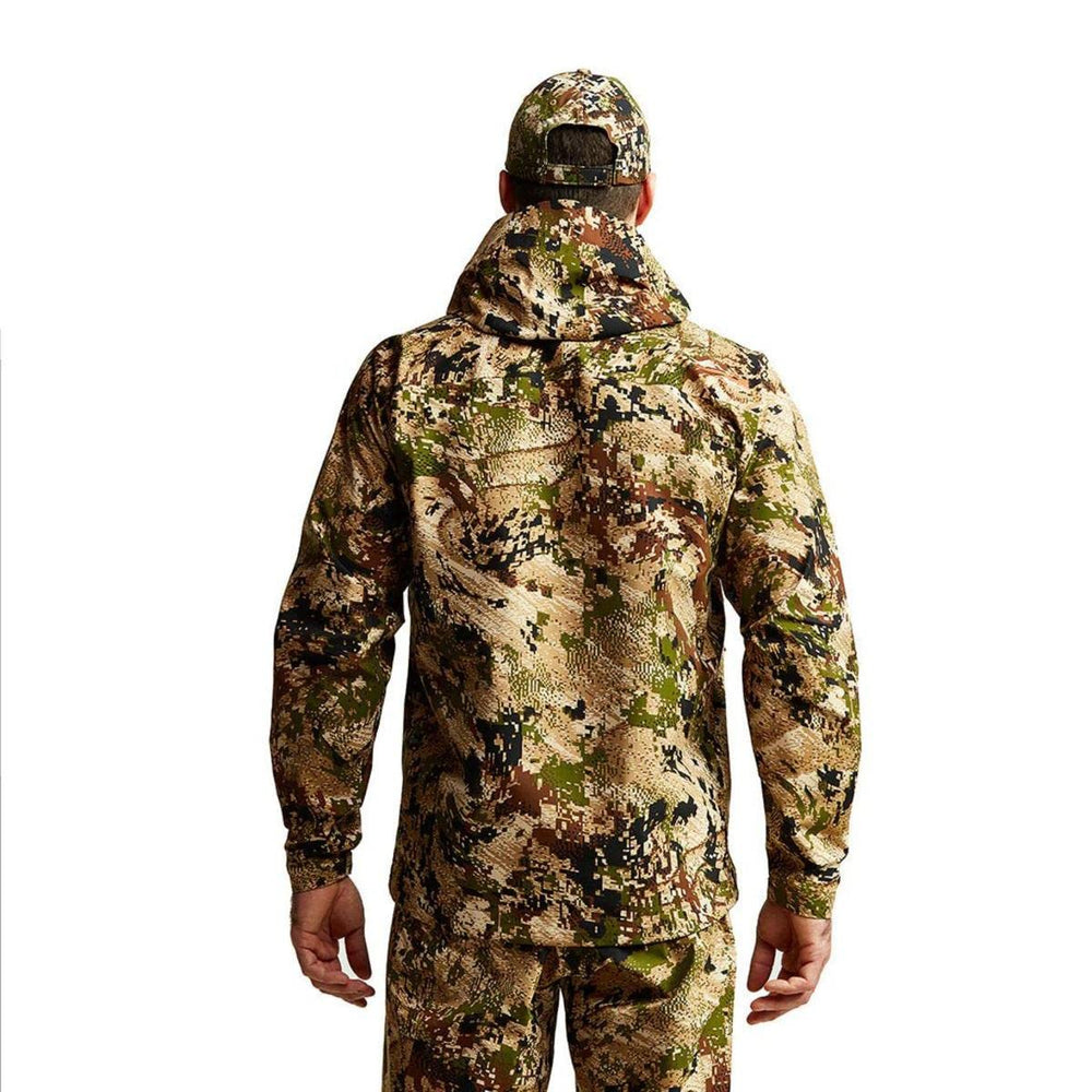SITKA Dew Point jacket zippered pockets offer pack belt access.