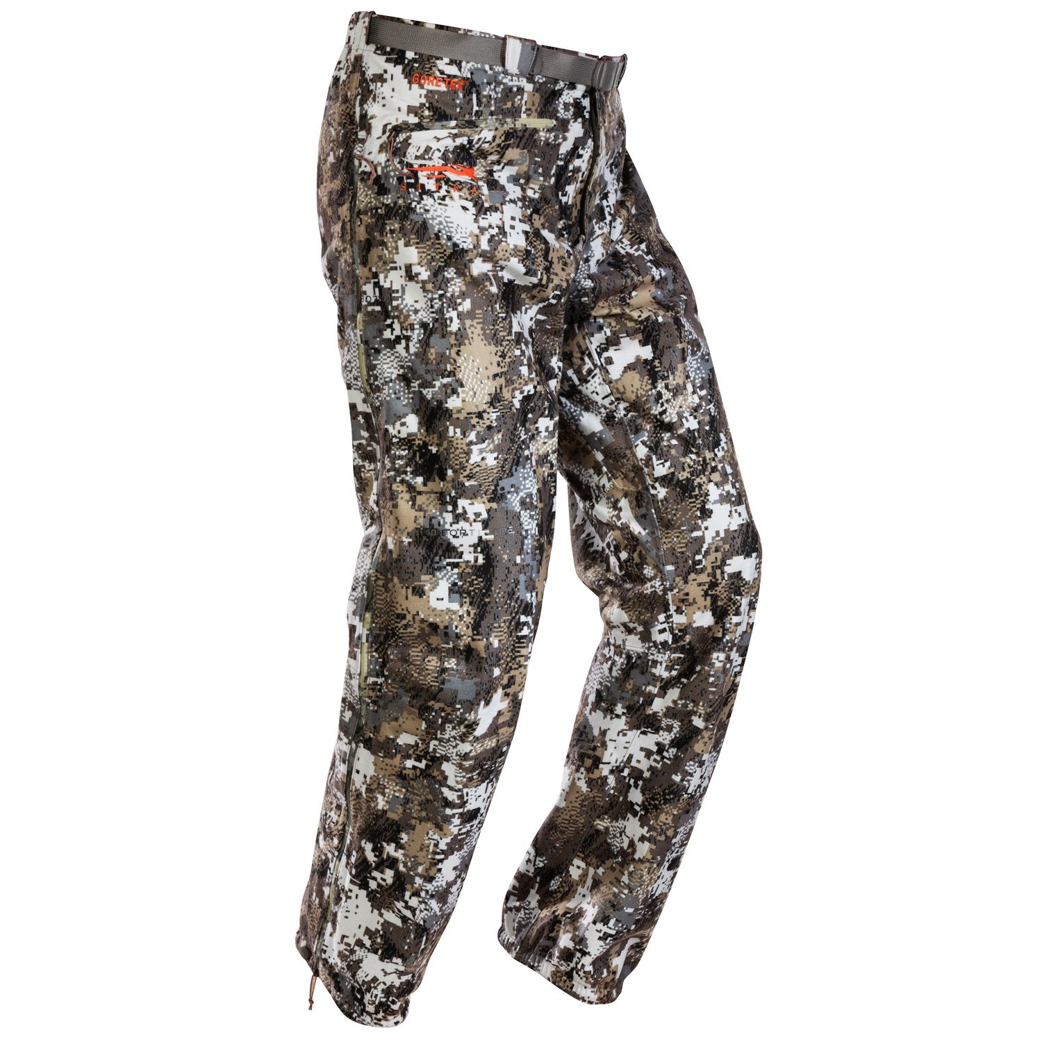 SITKA Downpour Pant Optifade Elevated II front view shows waterproof, stealth-ready gear.
