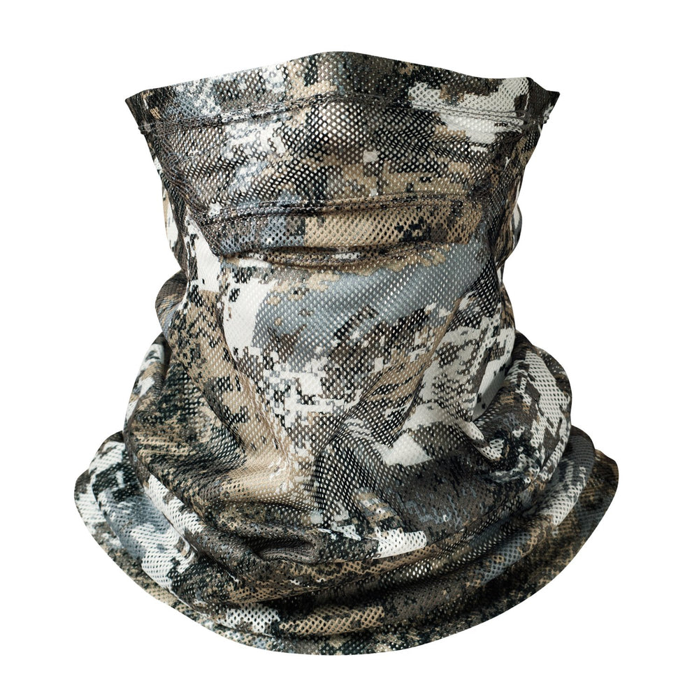 Sitka Gear Face Mask Elevated II closeup highlights breathable open mesh for durable camouflage.