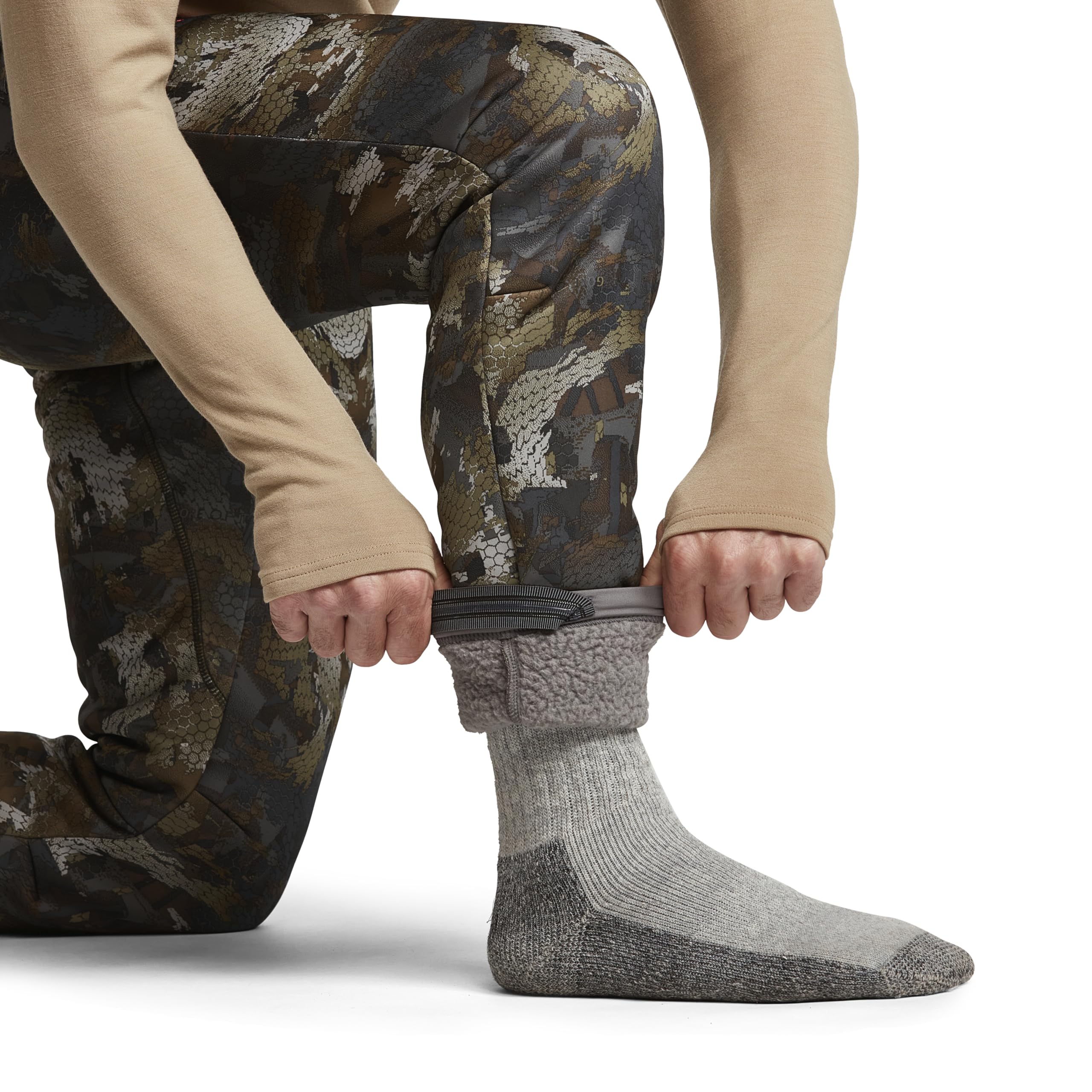 SITKA Gradient Pant moisture-wicking close-up illustrates keeping skin dry during activity.