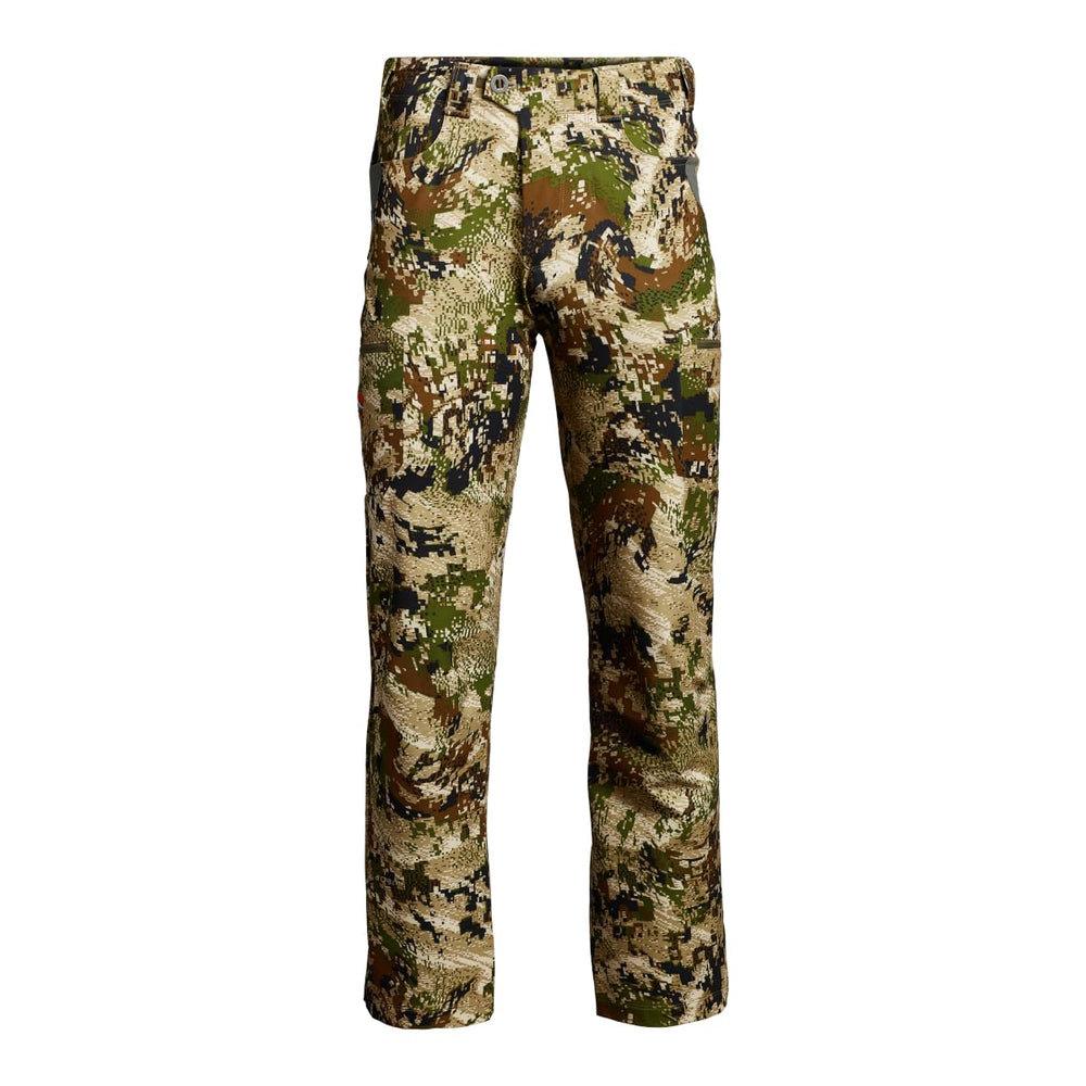 SITKA Traverse pants Subalpine fabric close-up showing recycled stretch for flexible hiking.