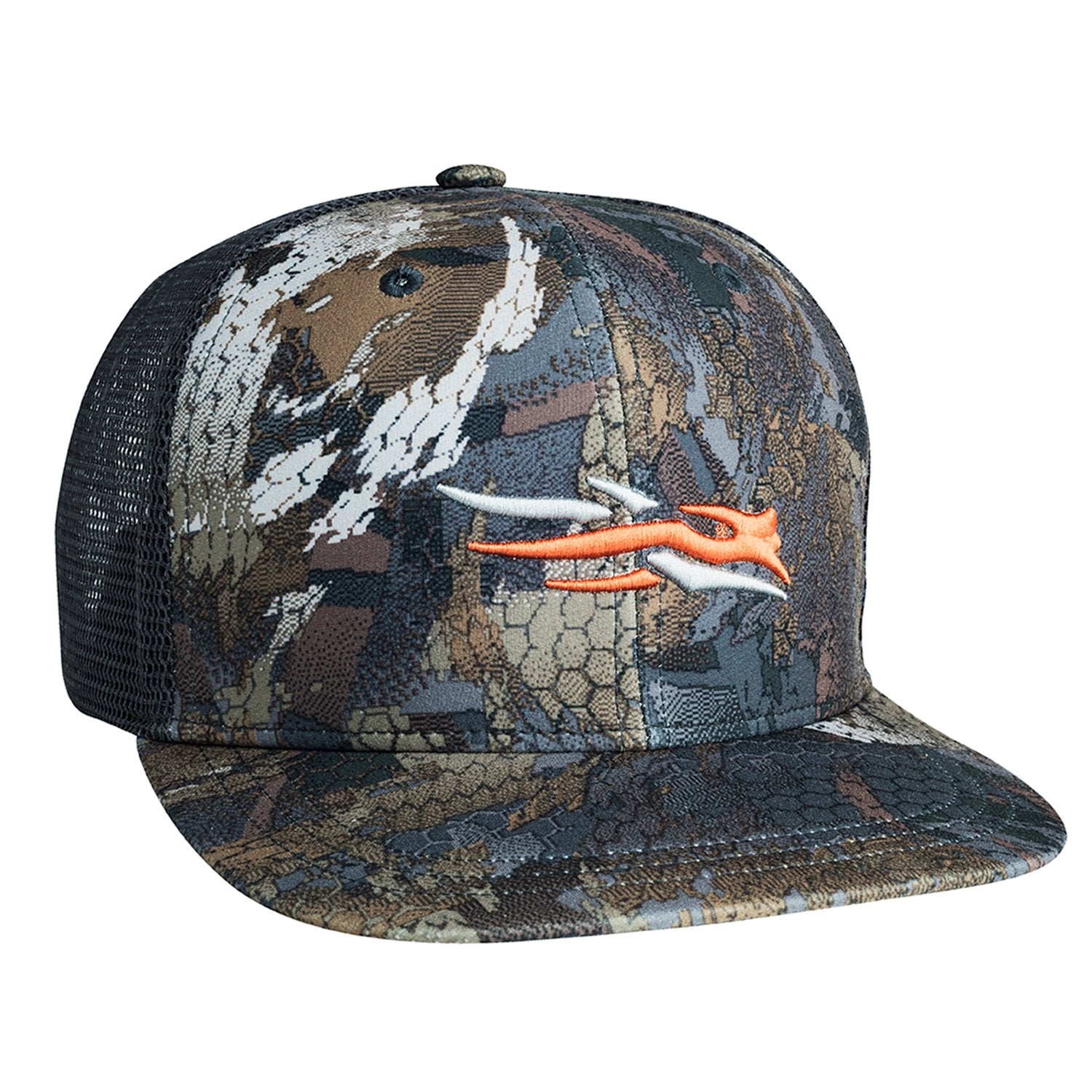 SITKA Gear trucker cap front view, breathable mesh for all-day comfort on hunts