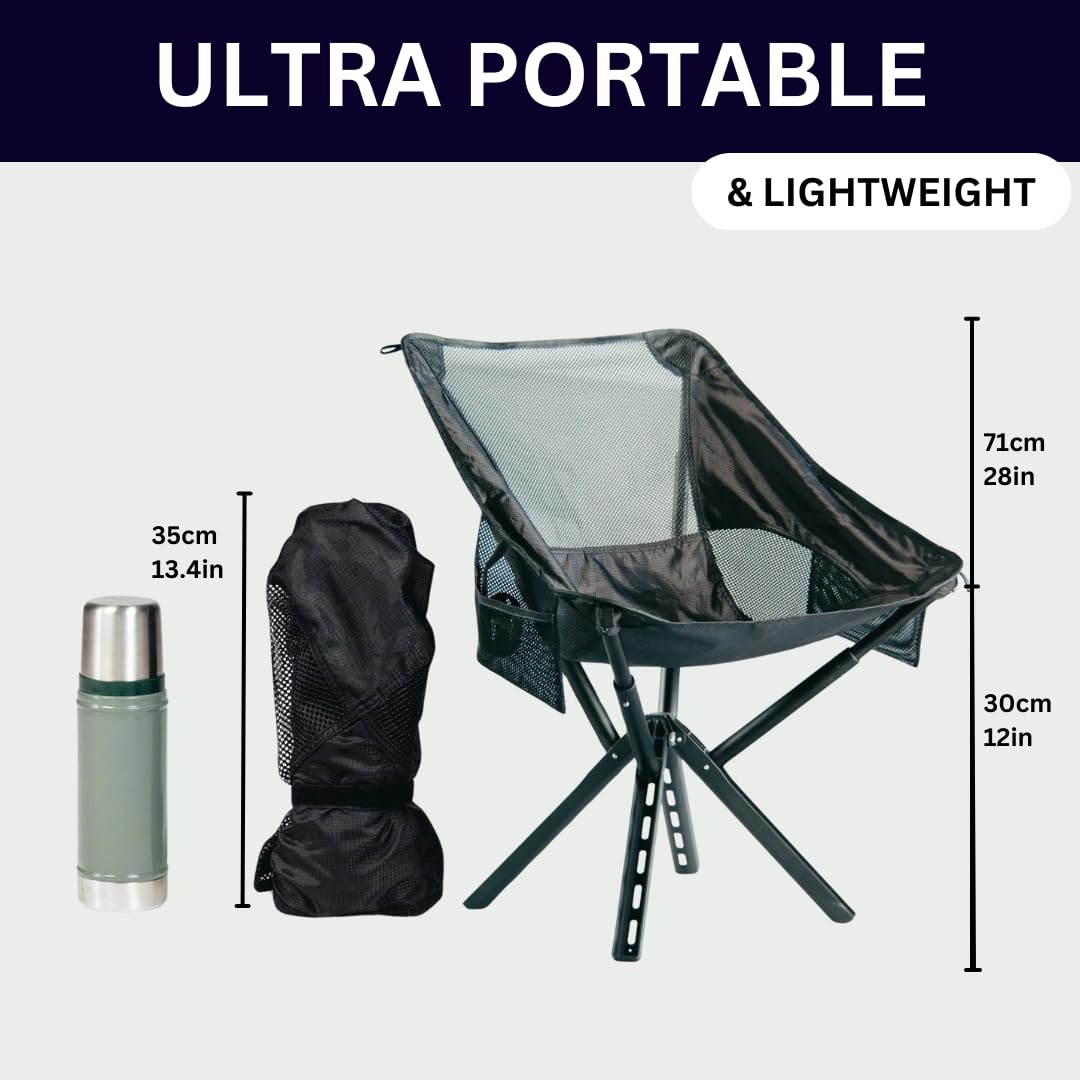Sitpack Campster2 chair stability demonstrates tip-proof design supporting 265 lbs comfortably.