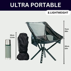 Sitpack Campster2 chair stability demonstrates tip-proof design supporting 265 lbs comfortably.