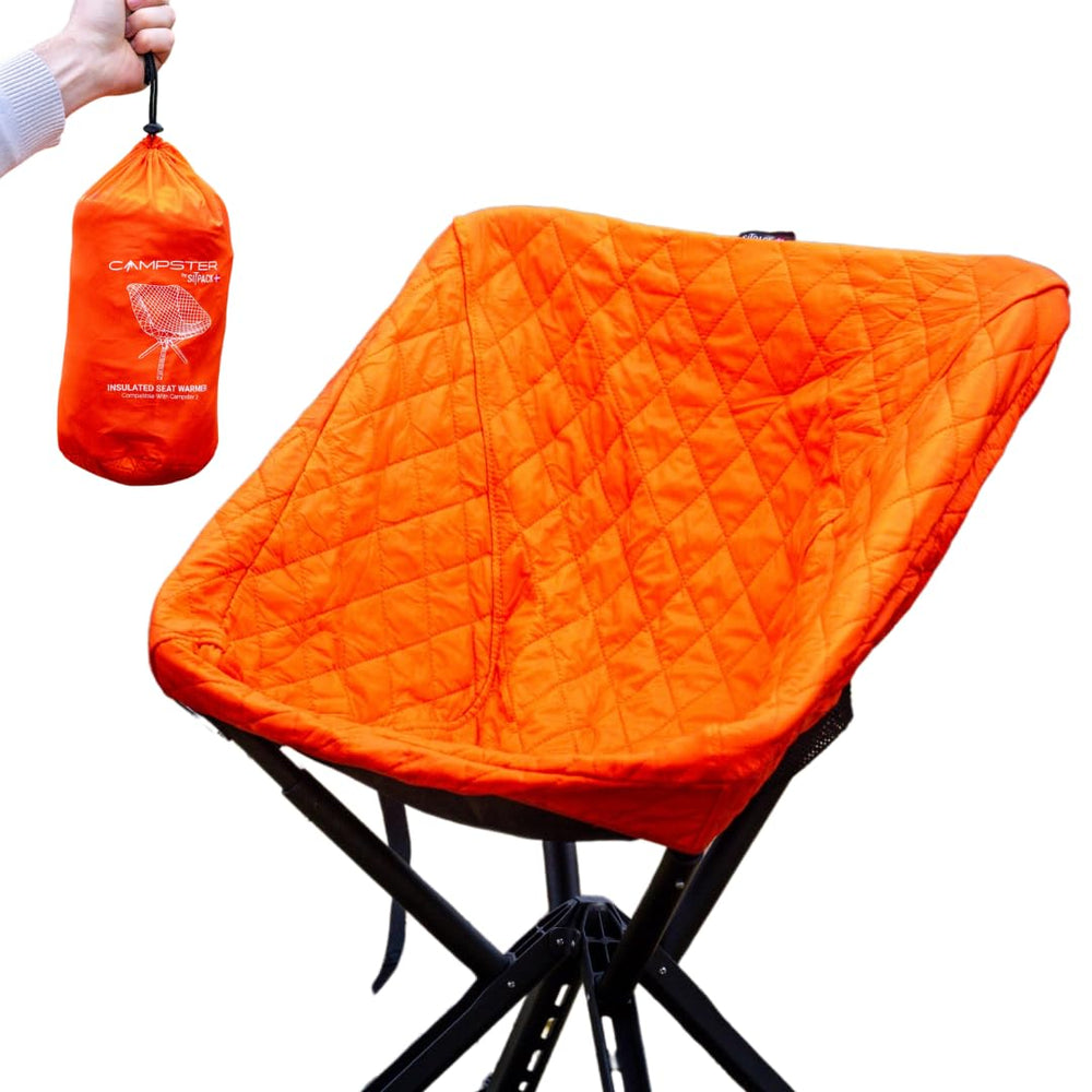 Sitpack Campster 2 quilted seat warmer orange closeup showing windproof warmth