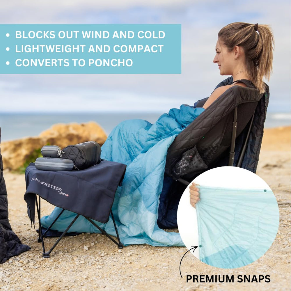 Sitpack Thermal Blanket water resistant protects you on damp grass and beaches.