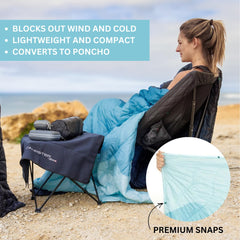 Sitpack Thermal Blanket water resistant protects you on damp grass and beaches.