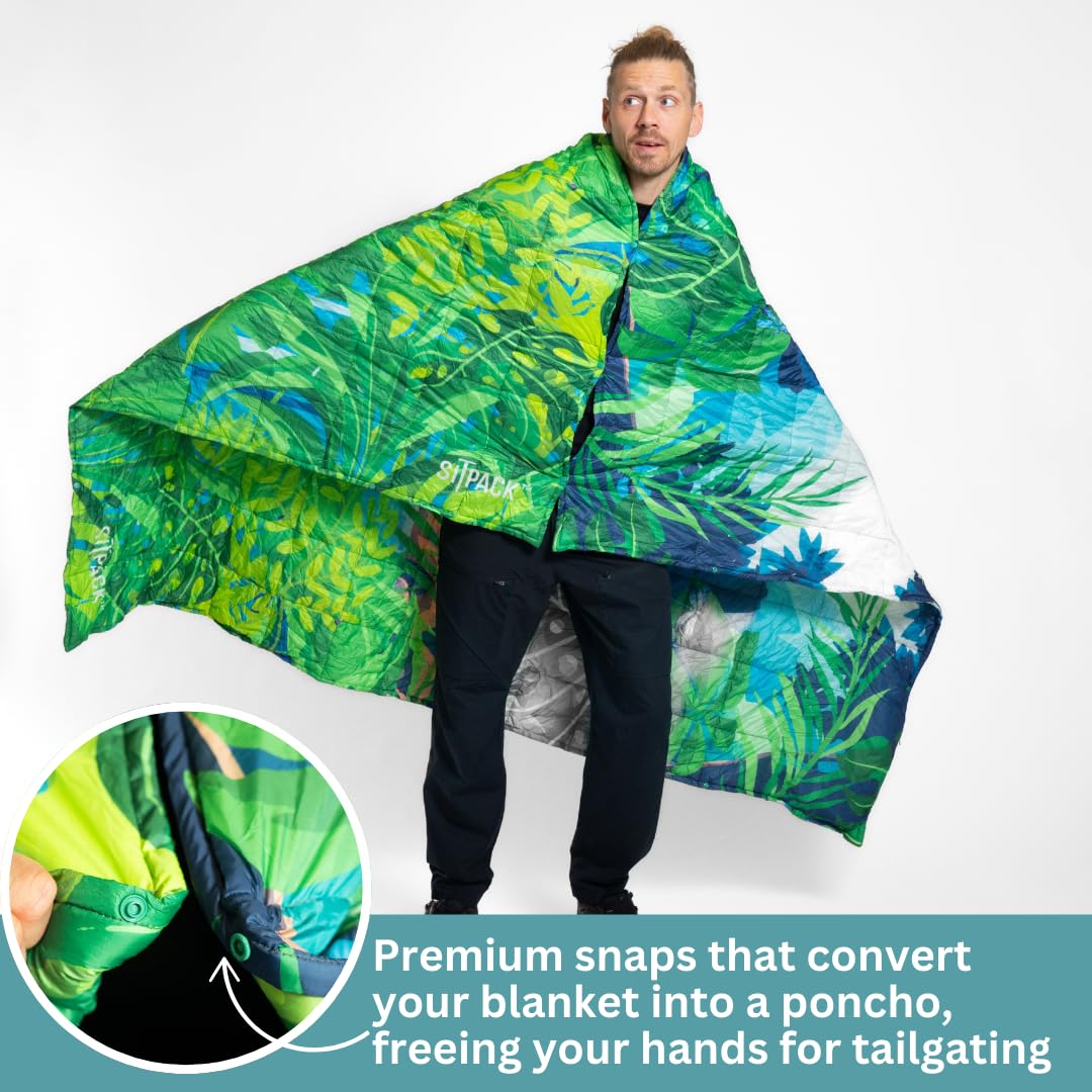 Sitpack Tropic Breeze blanket on the beach keeps you warm on sand.