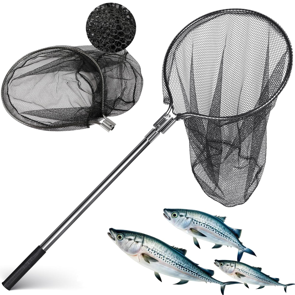 SIWRDTG Heavy Duty Aluminum Landing Net with Telescoping Handle extended