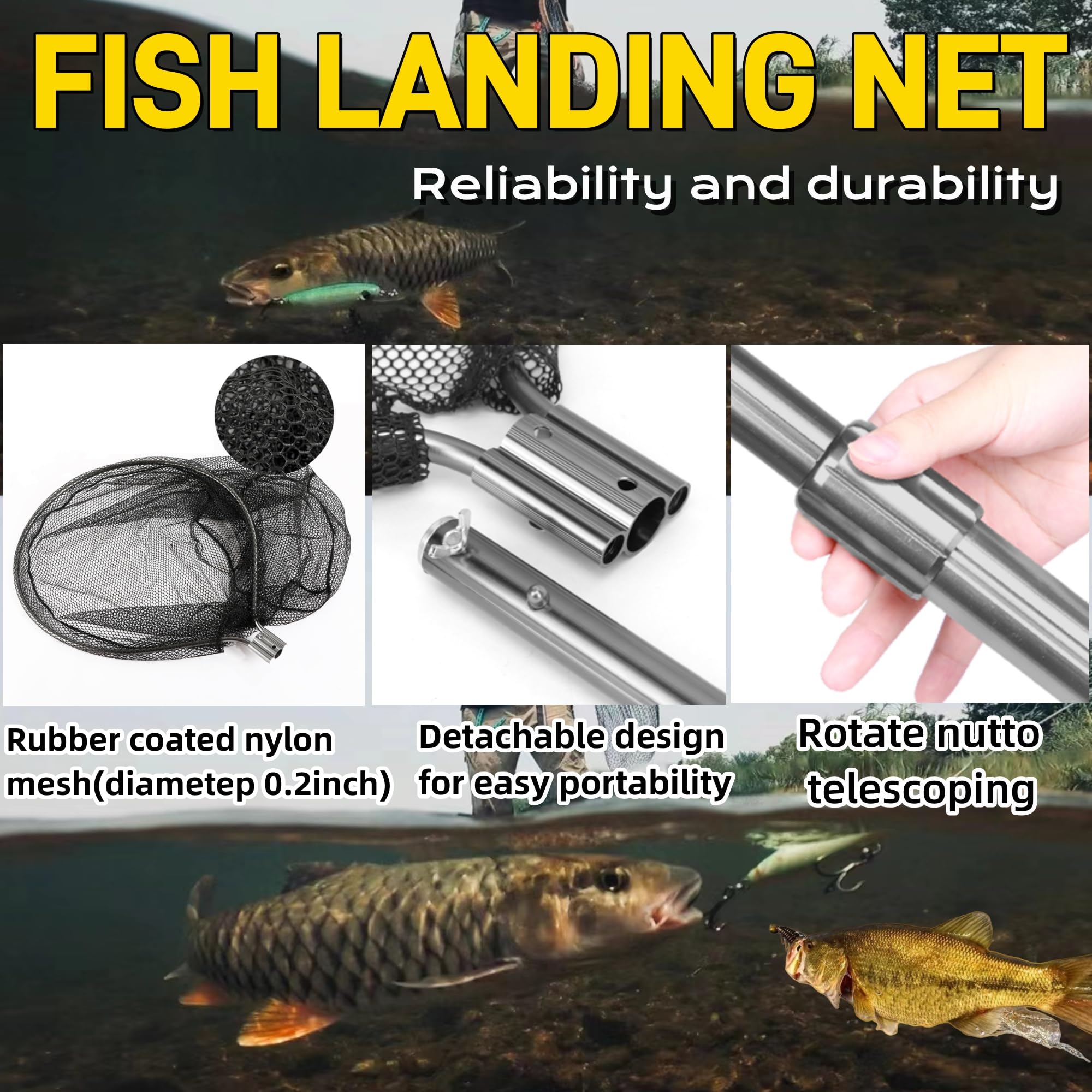 20-inch net opening and 24-inch depth for larger saltwater fish