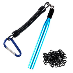 Wacky rig tool with blue aluminum tube and stainless steel tip