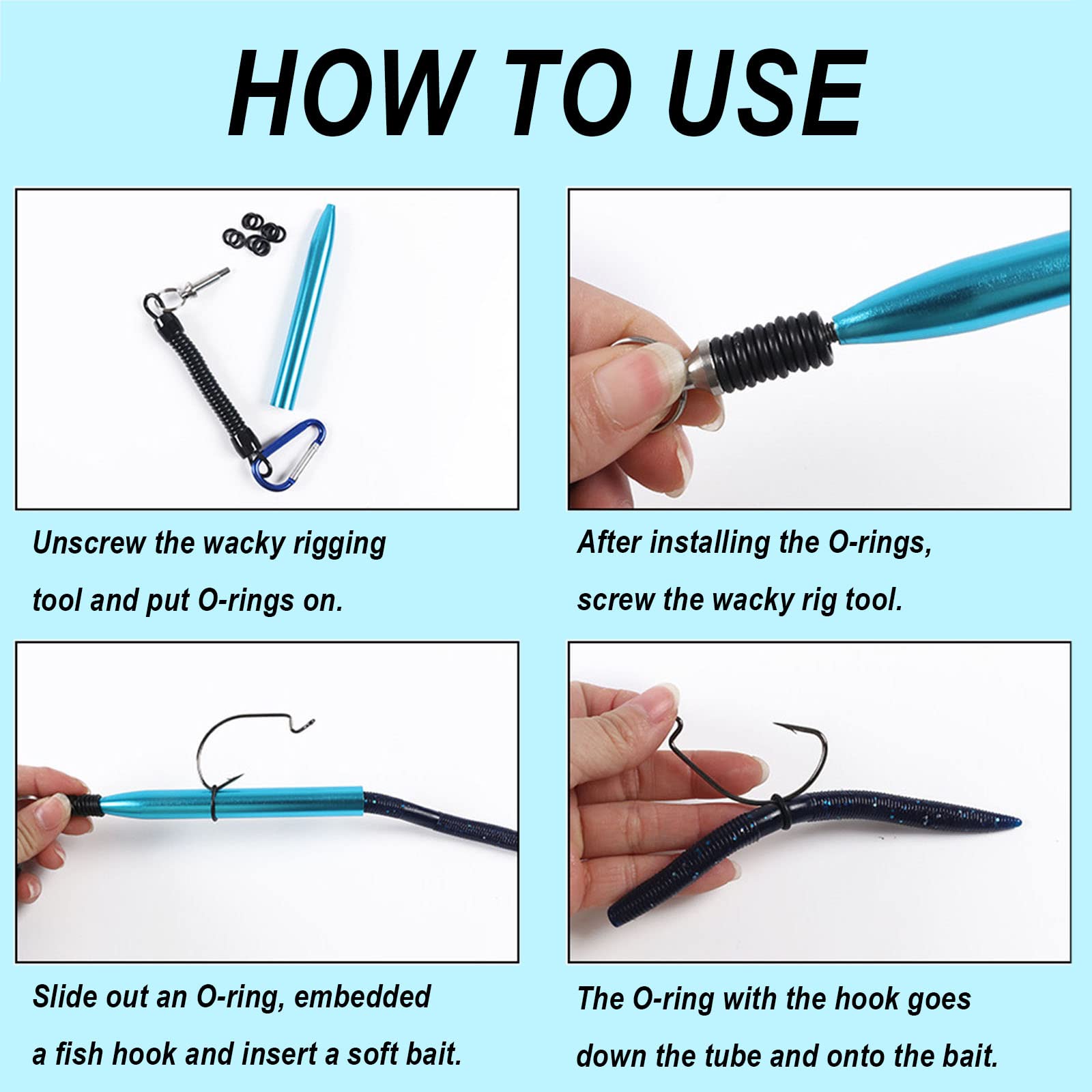 Close-up of wacky rig tool rigging a soft plastic worm