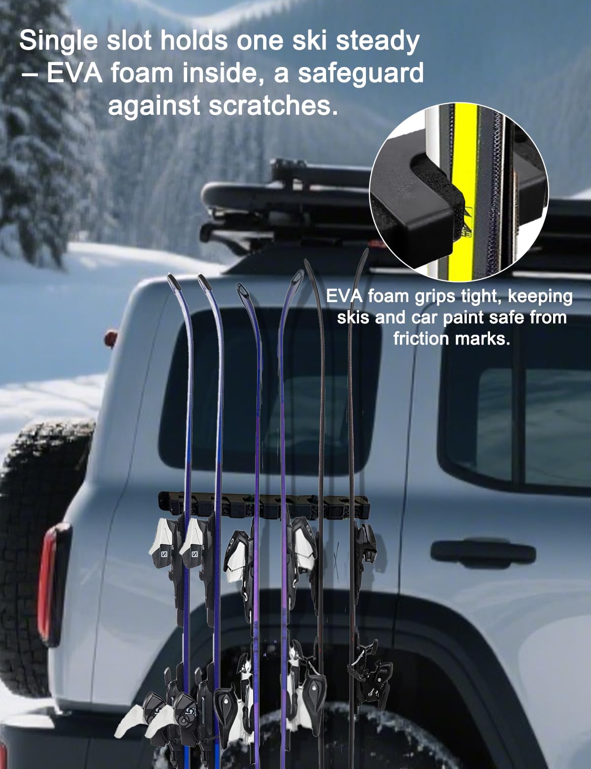 Six-slot rack holding gear on truck bed side