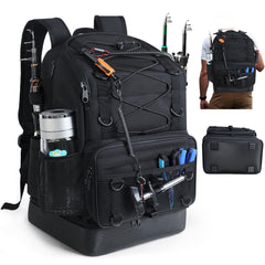 Front view of SKAITU fishing backpack with rod holder