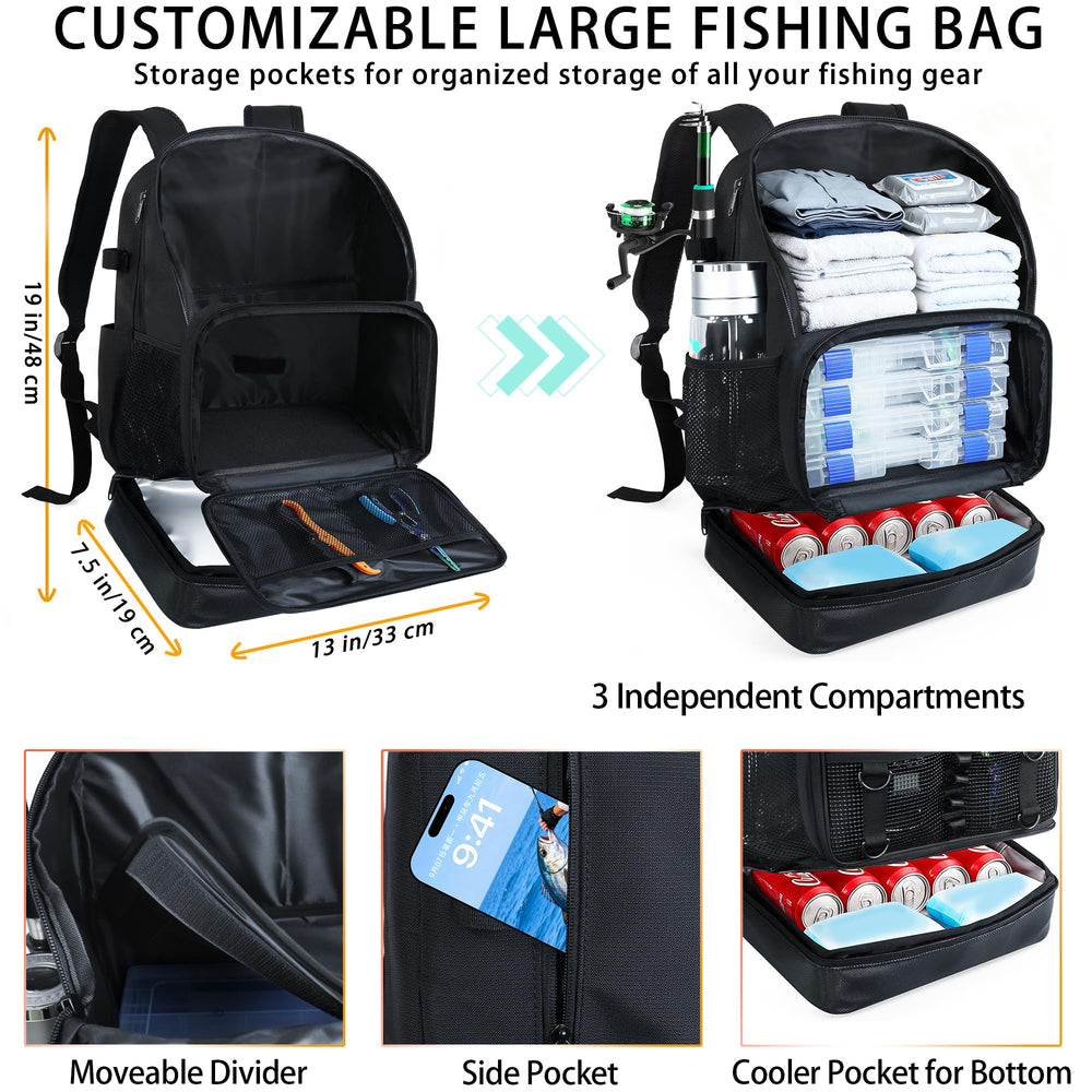 Main compartment with movable padded divider and space for 3600 tackle trays