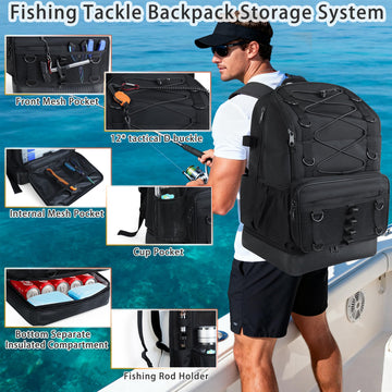 Ergonomic adjustable shoulder strap on SKAITU fishing backpack