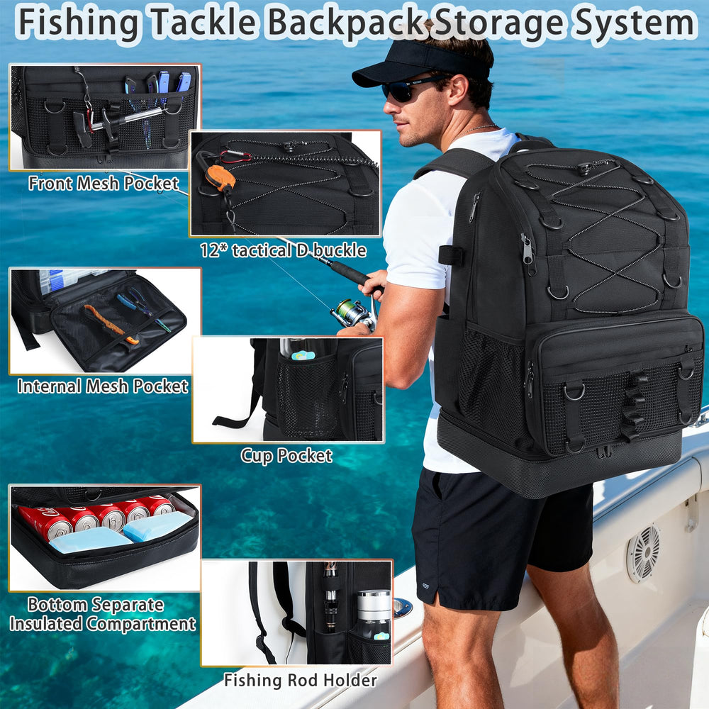Ergonomic adjustable shoulder strap on SKAITU fishing backpack