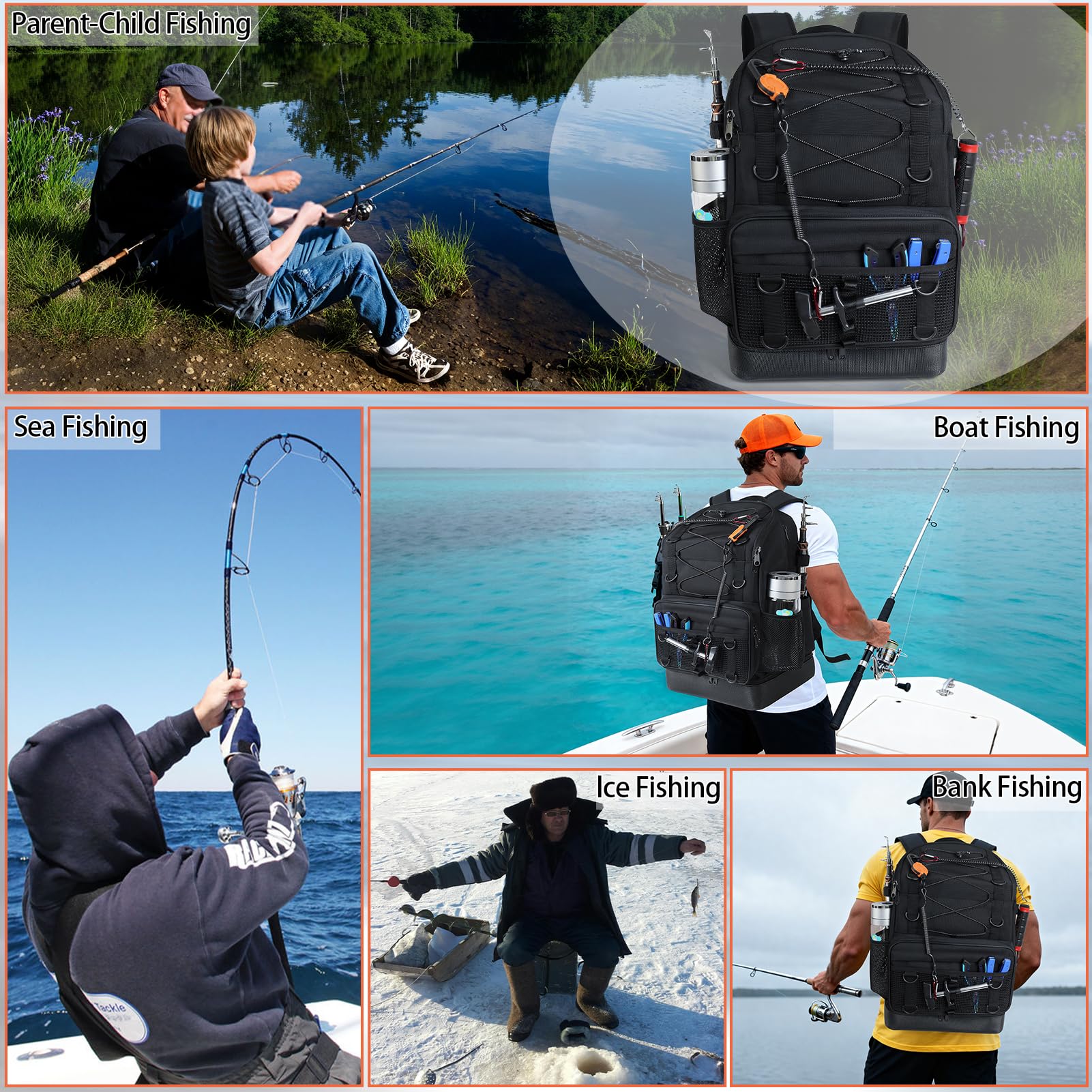 Rod holder and multiple D-rings for gear organization