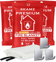 SKAMZ Emergency Fire Blanket XL 47x47 in action smothering a kitchen flame quickly.