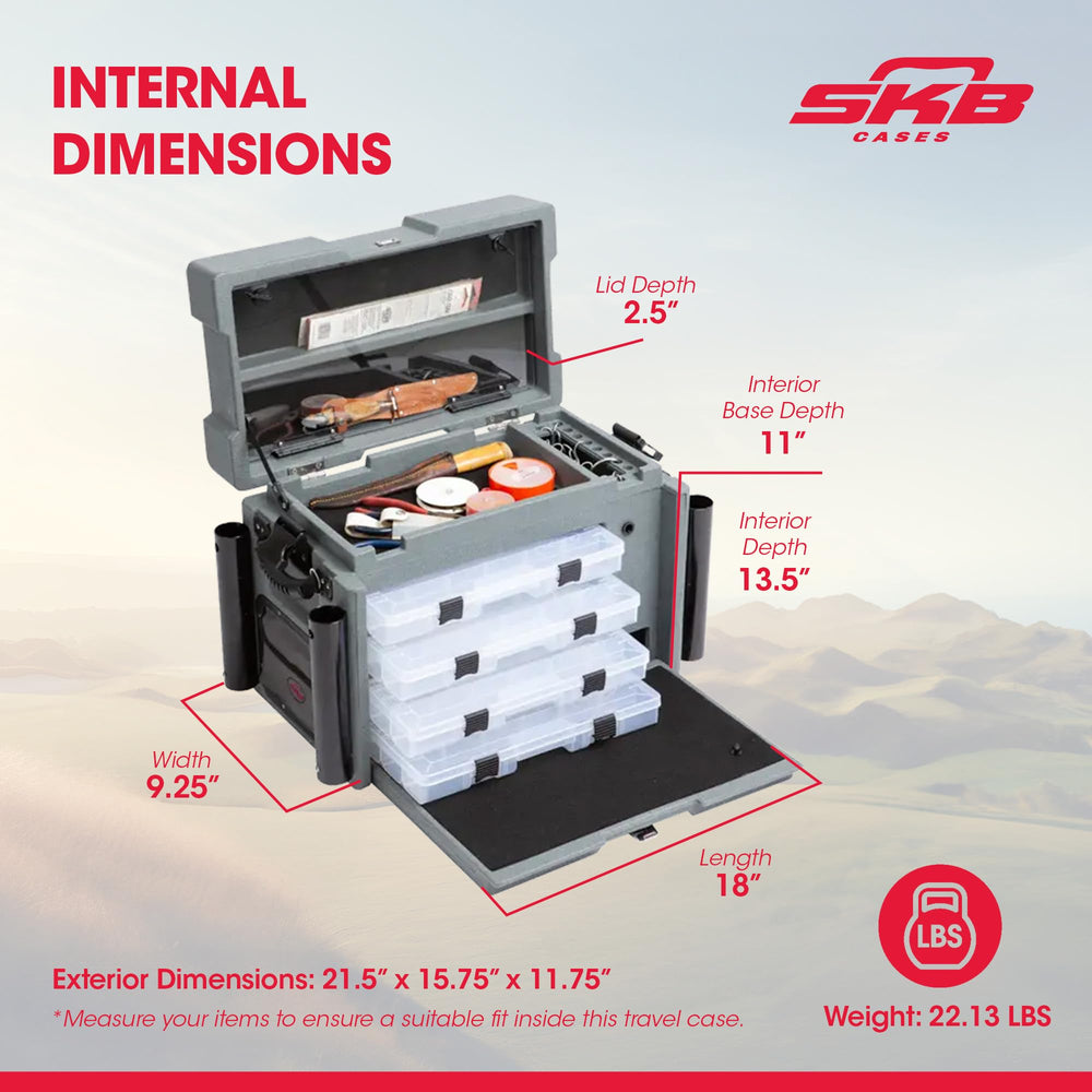 SKB Large Tackle Box rugged rotational molded shell protects gear.