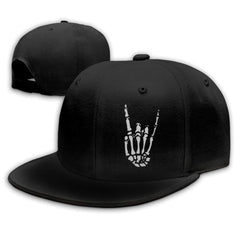 Front view of Cool Skeleton Hand Flat Bill Hat in black