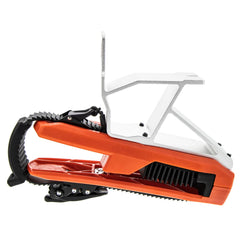 Ski-Doo LinQ rack with easy-release straps secures gear with gloves.