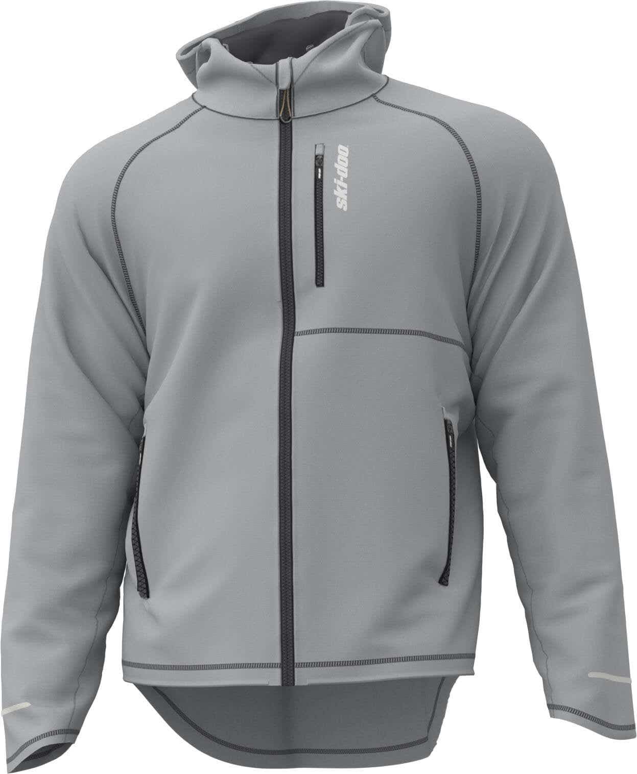 Ski-Doo men's hybrid zip-up tech fleece in gray for versatile warmth and easy movement