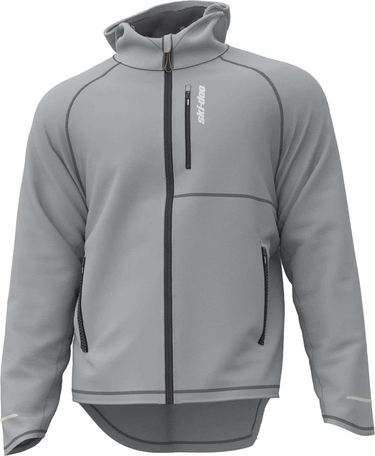 Ski-Doo men's hybrid zip-up tech fleece in gray for versatile warmth and easy movement