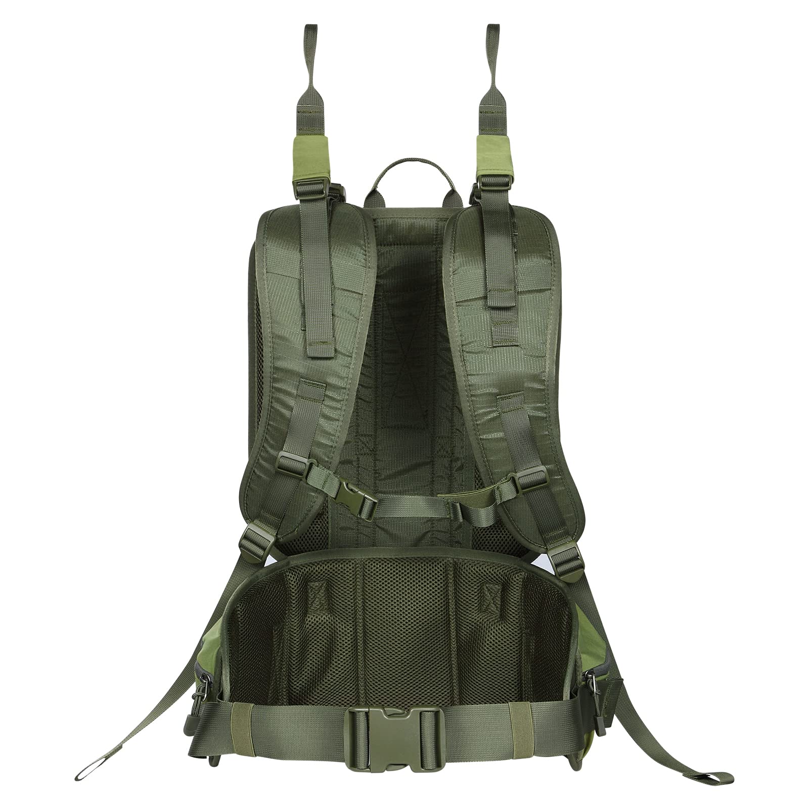 Skiguard tree stand carrier hip belt close-up demonstrates ergonomic weight distribution for long treks.