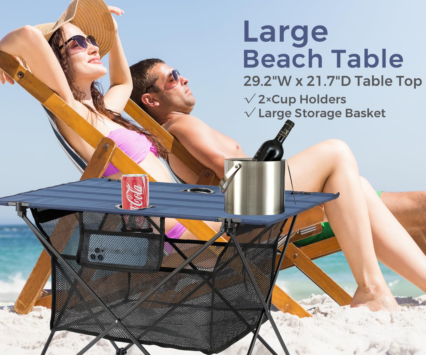 SKIKEN oxford-fabric tabletop with 2 cup holders blue for beverages