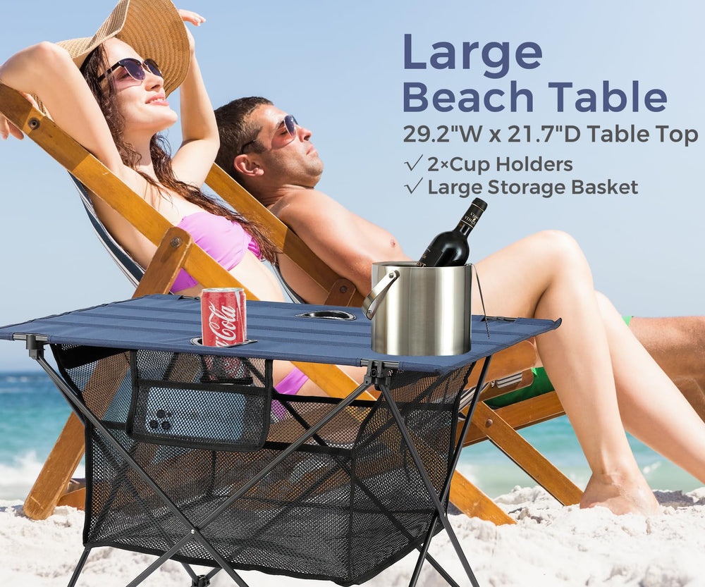 SKIKEN oxford-fabric tabletop with 2 cup holders blue for beverages