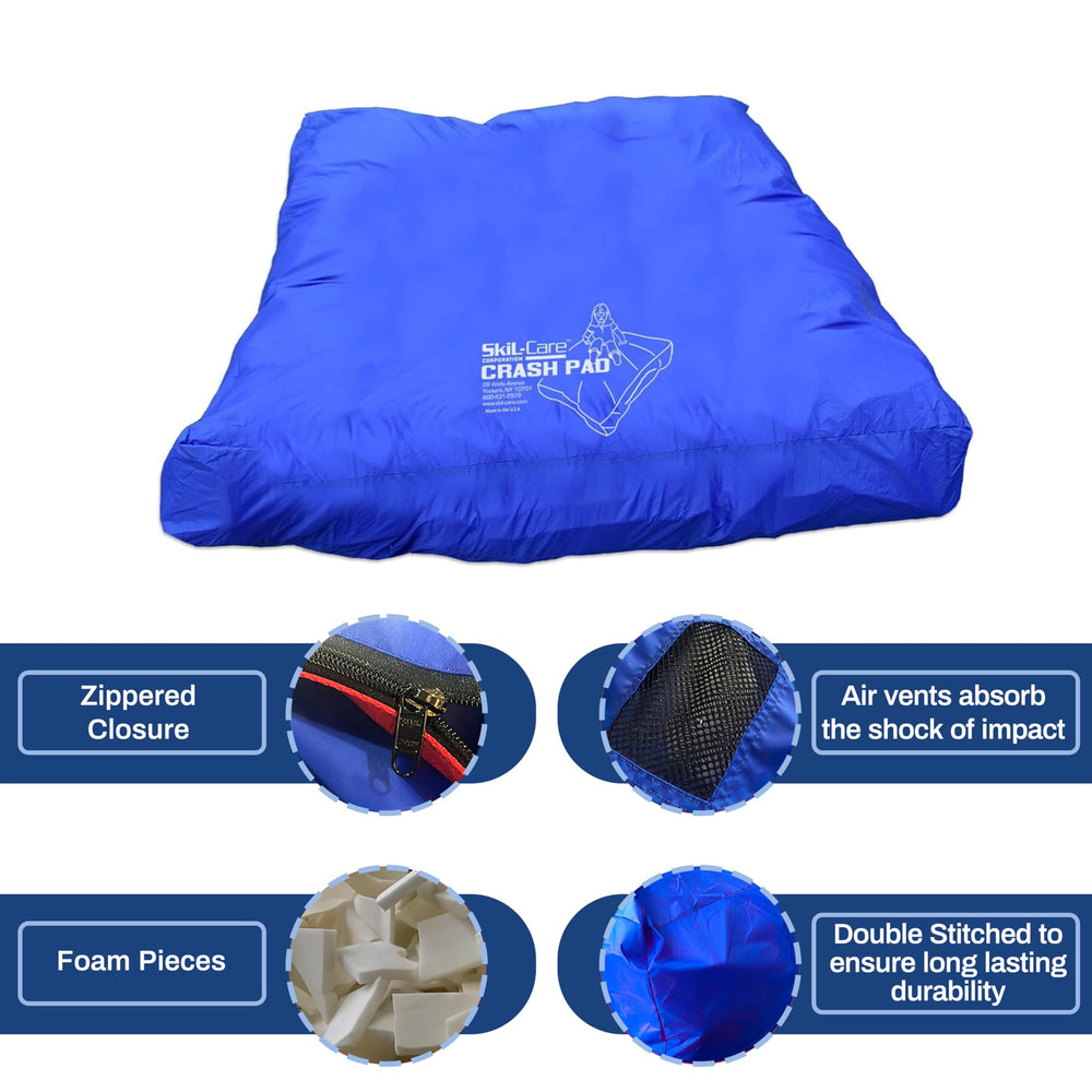 Blue water-resistant outer shell by Skil-Care protects the crash pad during daily activities.
