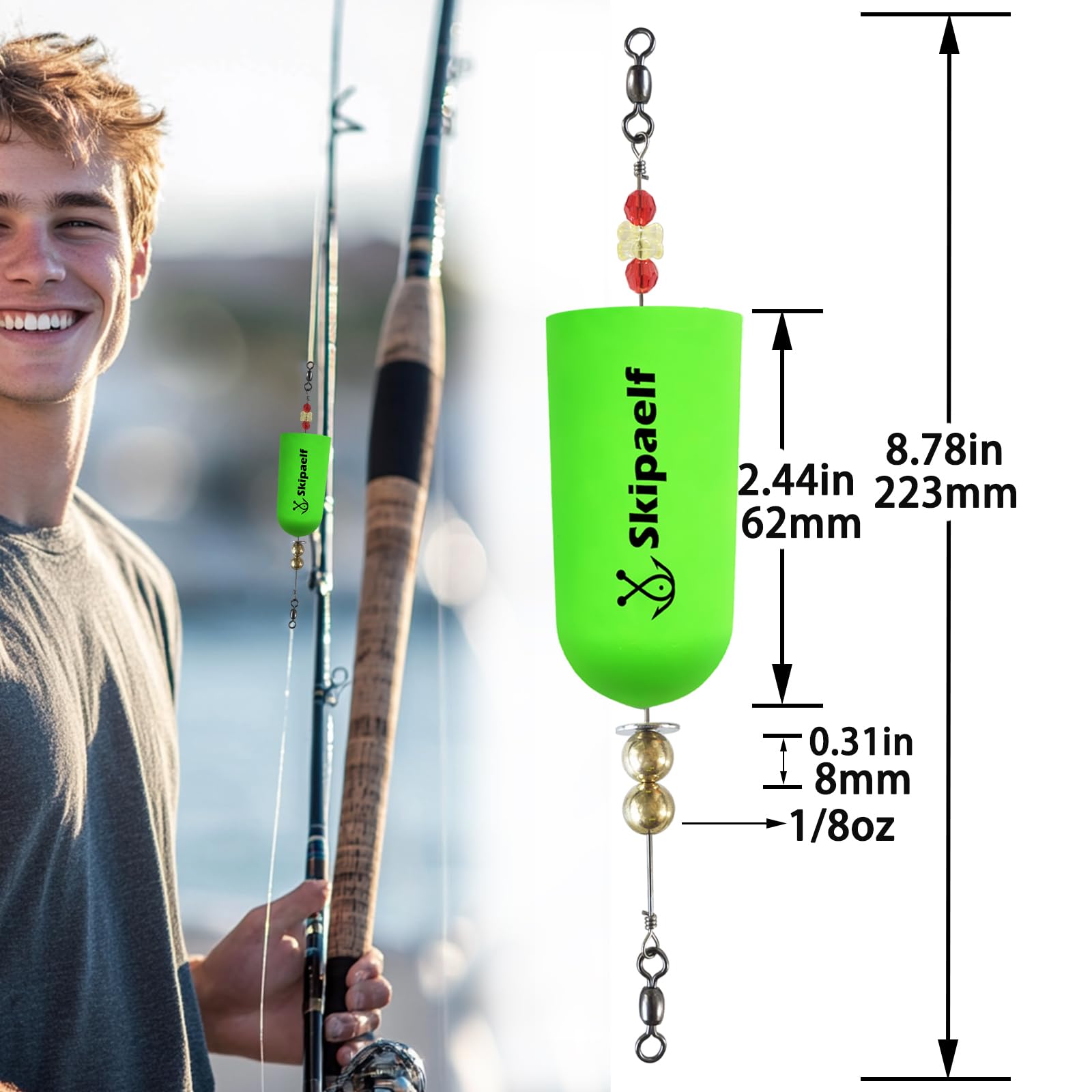 Bright green saltwater fishing floats components