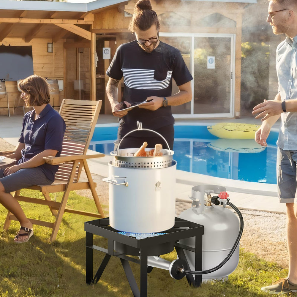 Tailgate-ready SKOK cooking scene shows family-friendly outdoor meal prep