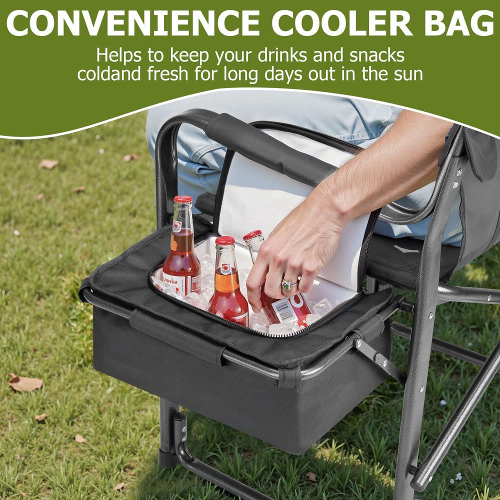 SKONYON folding director-style chair shown outdoors, ideal for camping or beach days.