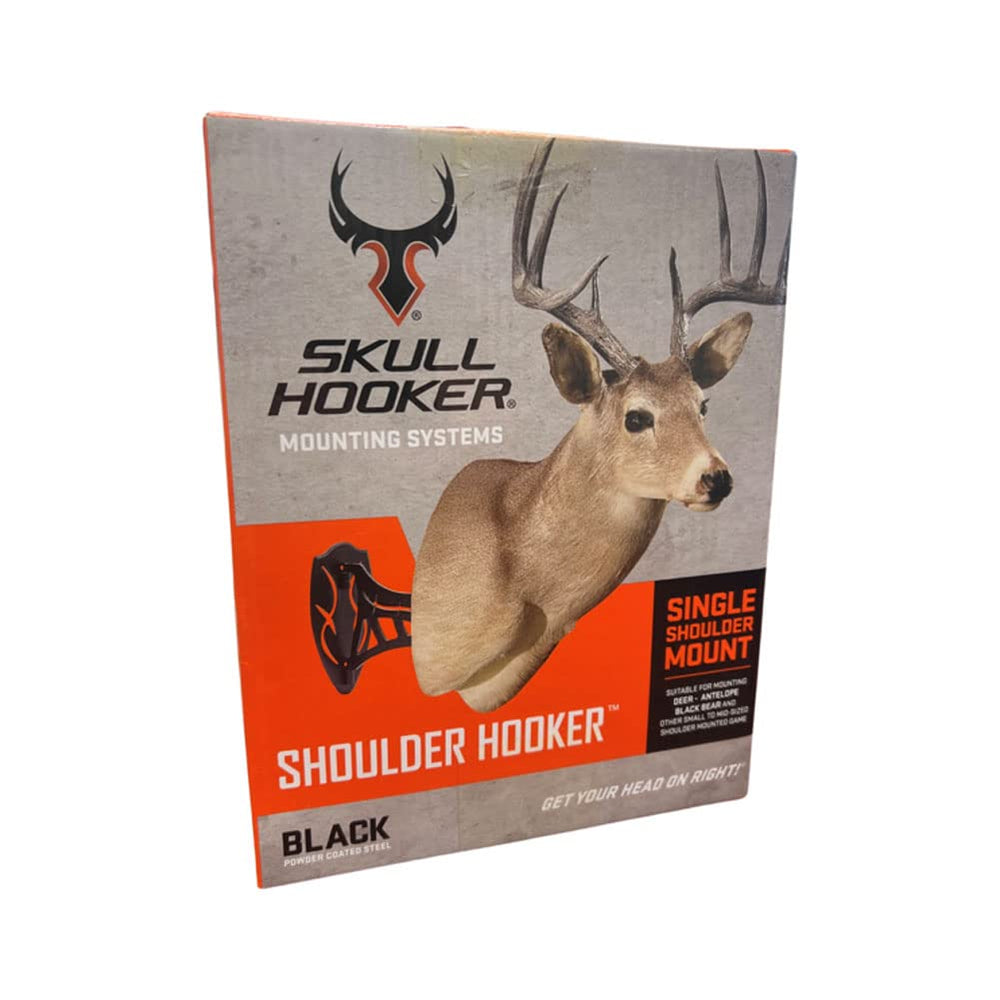Skull Hooker black brown powder coat blends with trophy wall