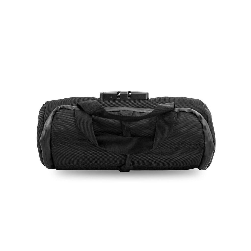 Skunk Duffle small 10in two-zip closures image shows flexible packing options.