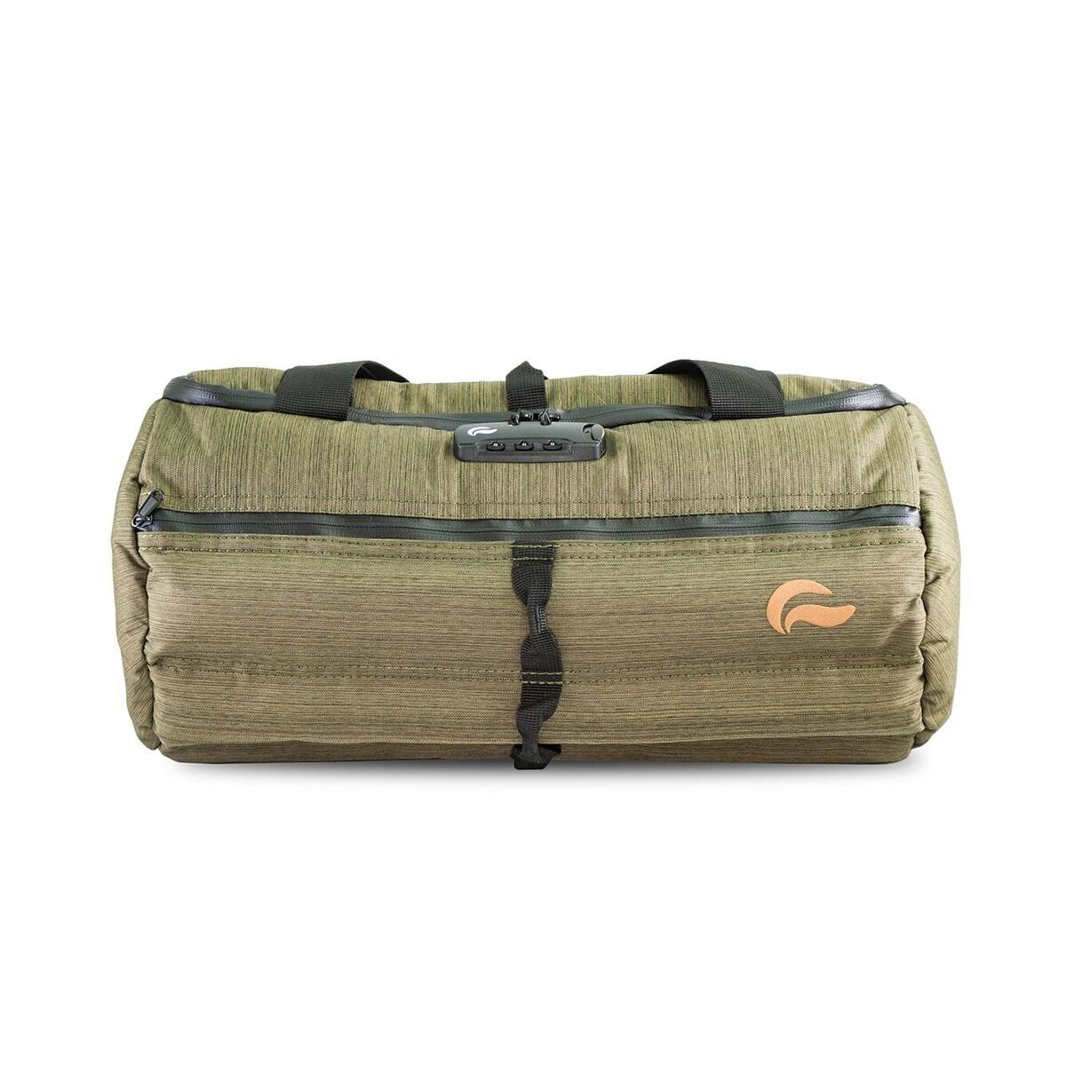 Skunk Duffle smell-proof layer highlights activated carbon for odor containment during travel.