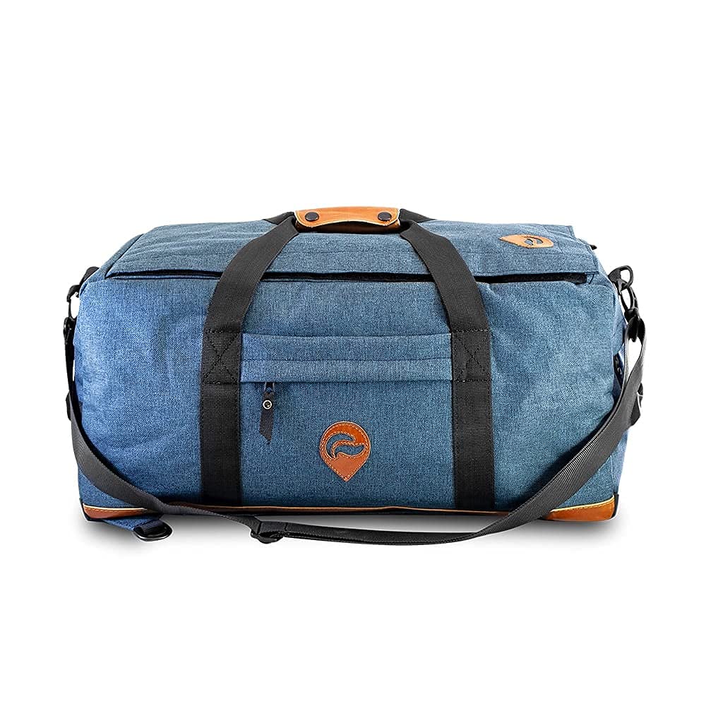 Skunk Hybrid Backpack Denim back view shows durable straps.