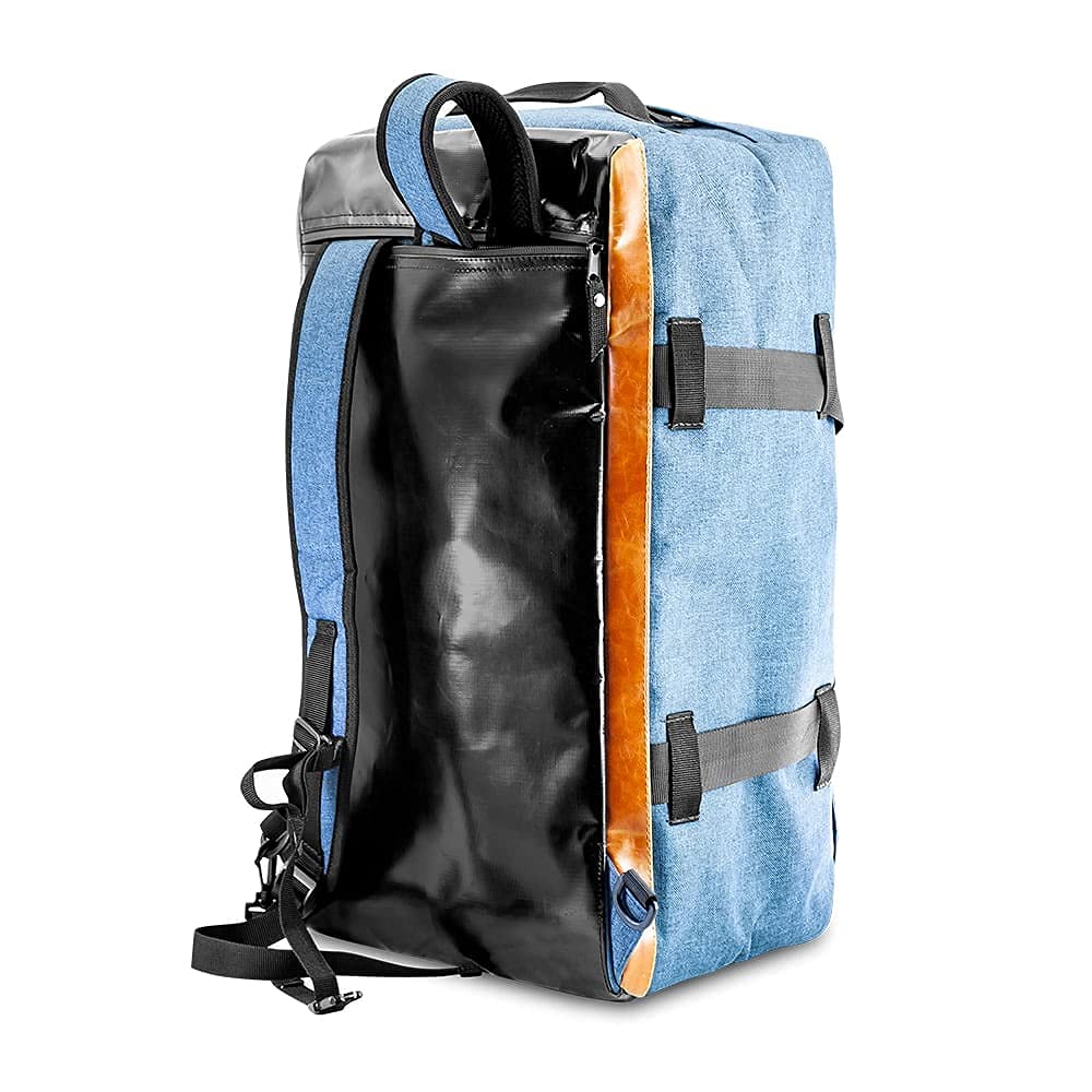 Skunk Hybrid Backpack Denim top closure with secure combo lock.
