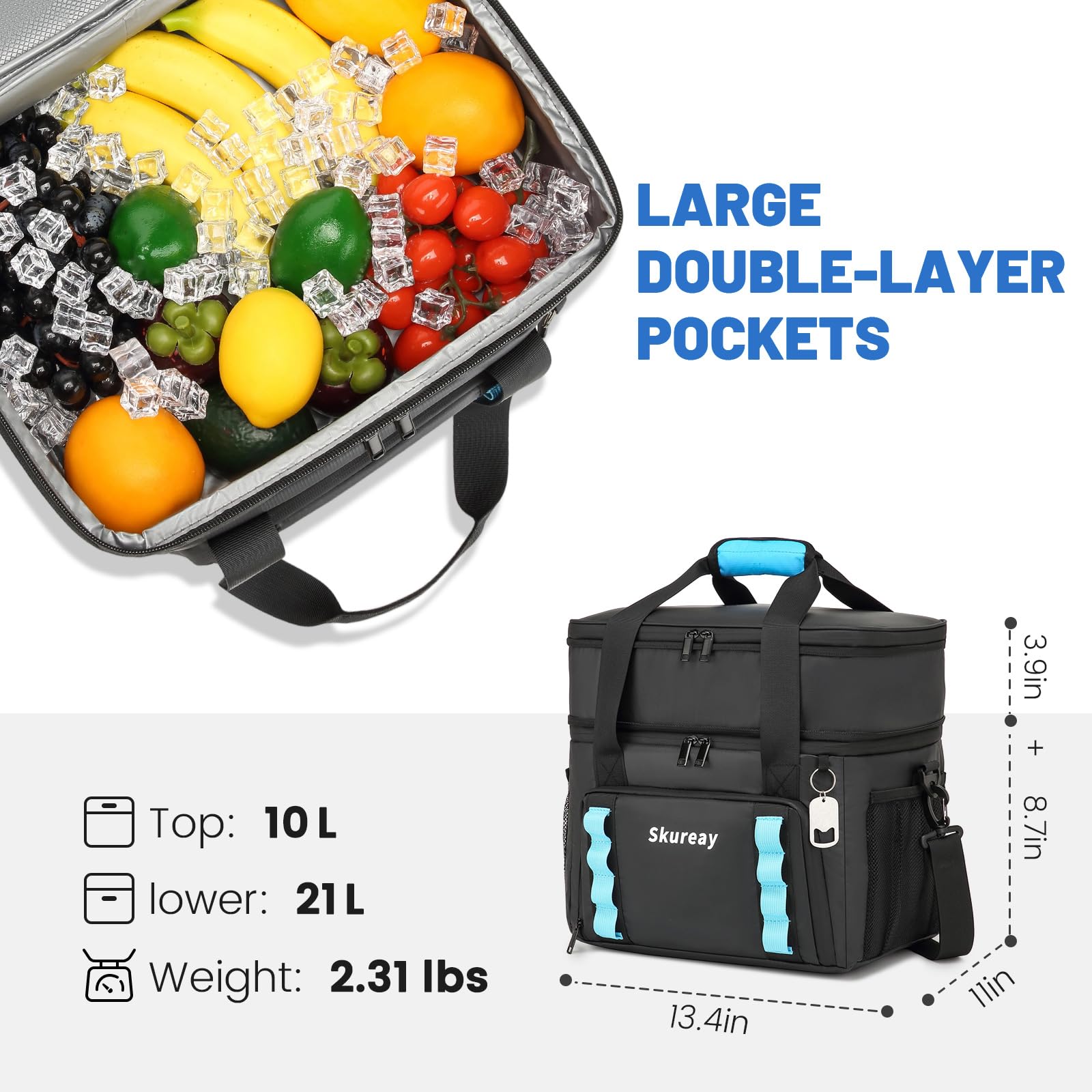 Skureay dual-compartments cooler-bag keeps meals and snacks neatly separated.