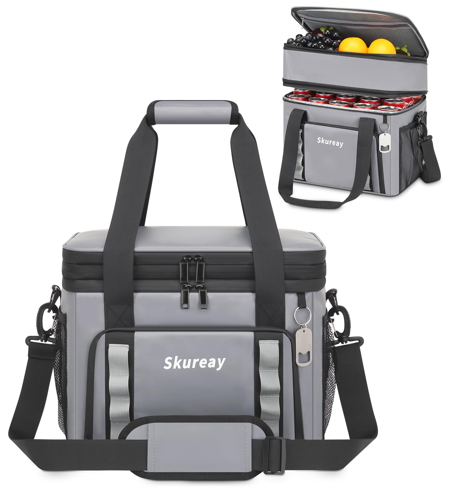 Skureay expandable large soft cooler bag gray front view with roomy main compartment for meals on the go