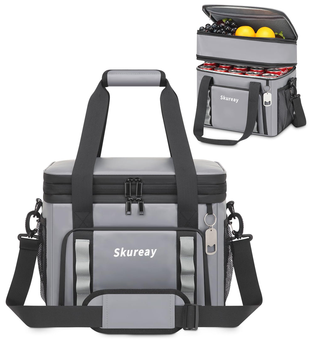 Skureay expandable large soft cooler bag gray front view with roomy main compartment for meals on the go
