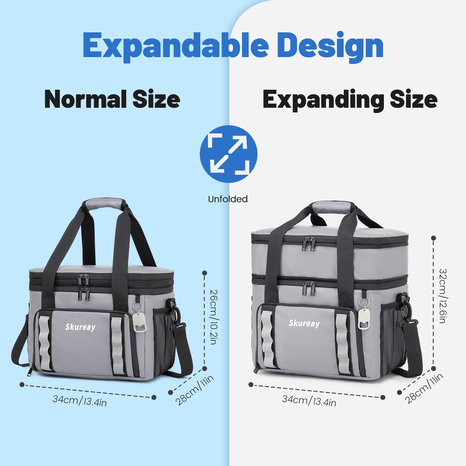 Skureay gray double-deck cooler with crossbody strap offers hands-free transport