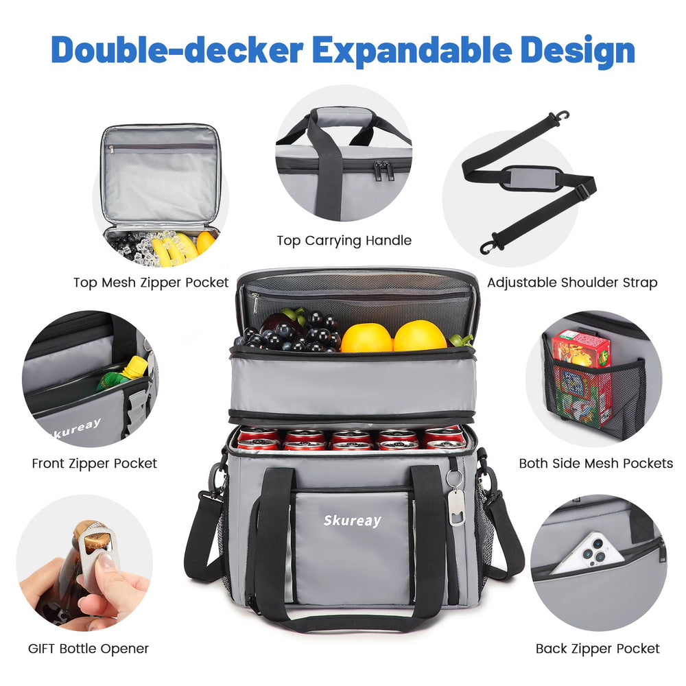 Skureay gray cooler with side pockets shows versatile organization for bottles and tools