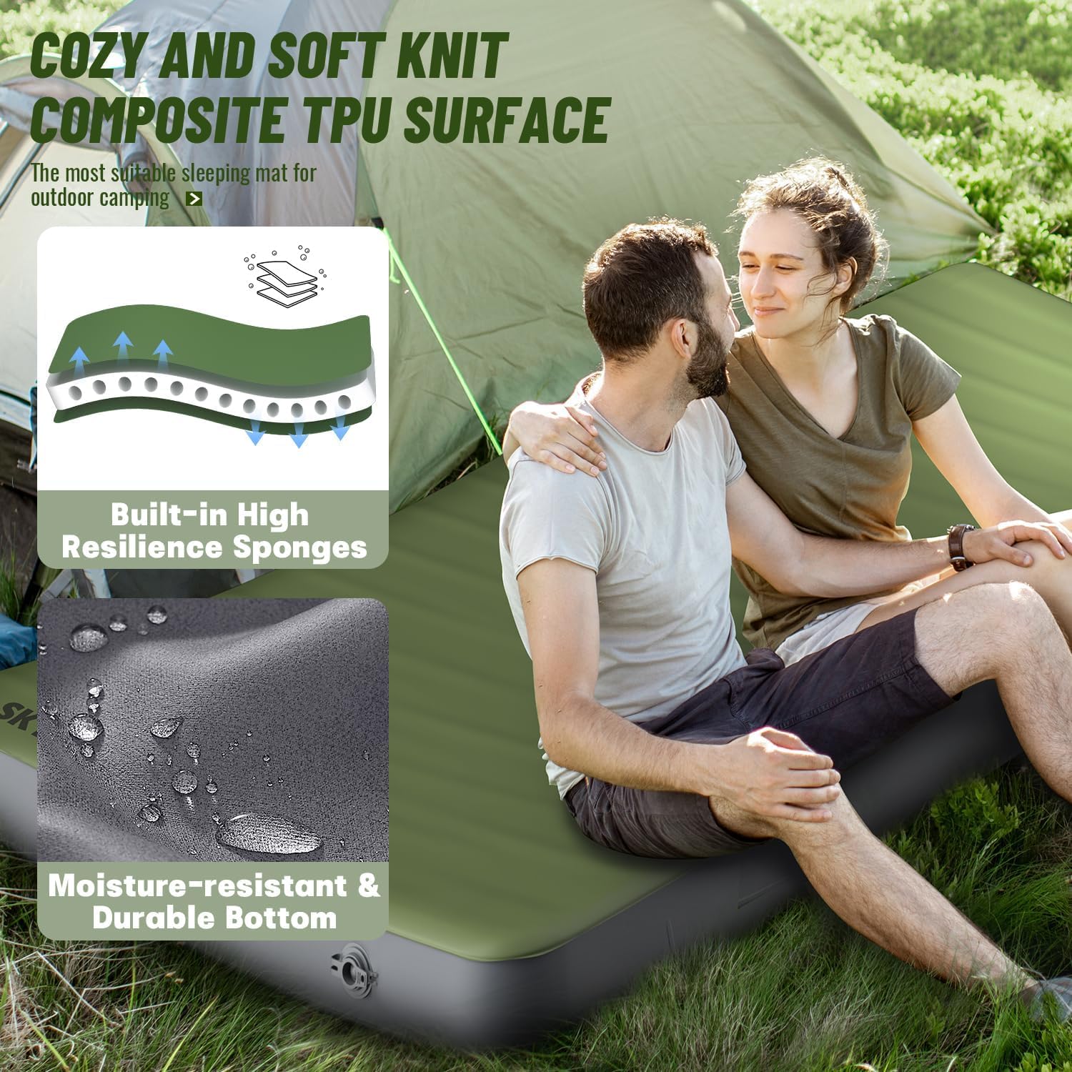 Skyemac sleeping pad with puncture-resistant fabric for rugged outdoor use