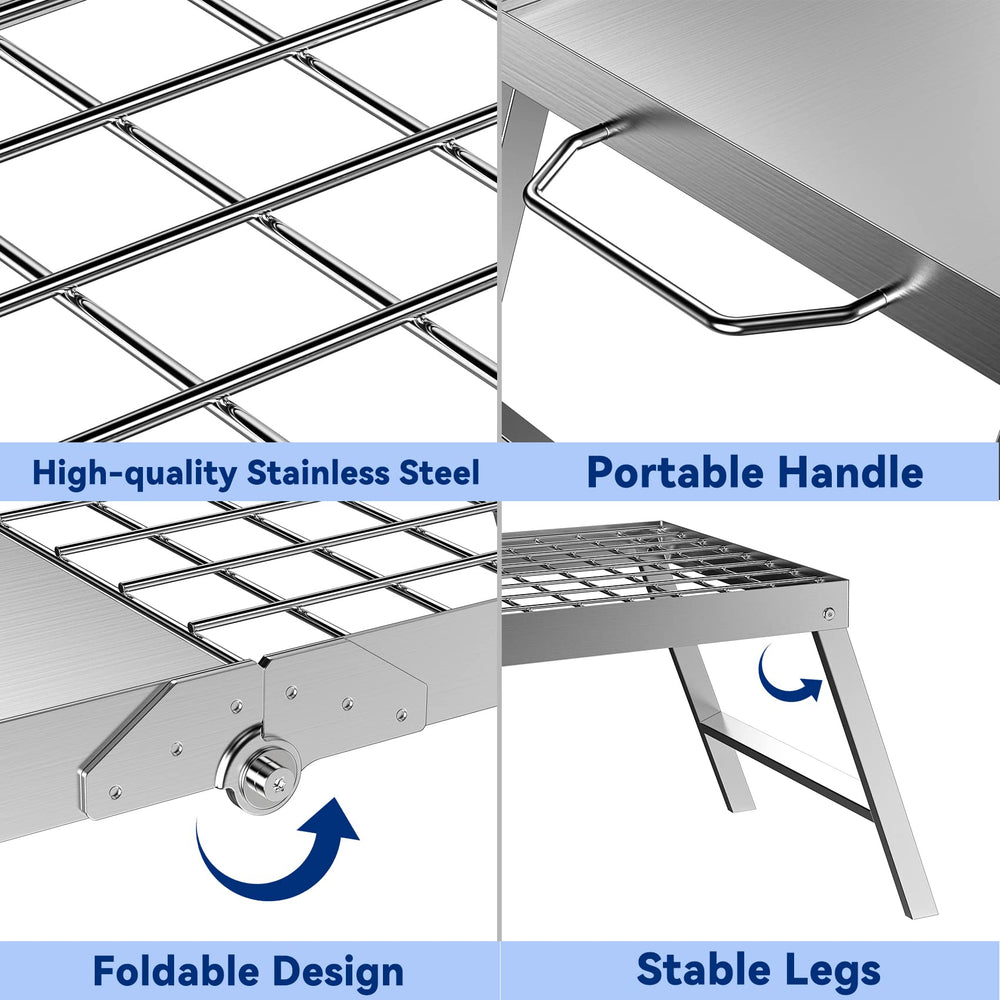 Skyflame collapsible legs provide stable setup over hot coals