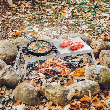 Skyflame stainless-steel camping grill withstands rugged use and elements